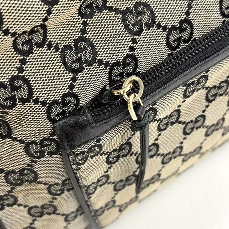 Gucci GG Canvas One Shoulder Leather X Canvas Black X Beige Handbag Gold