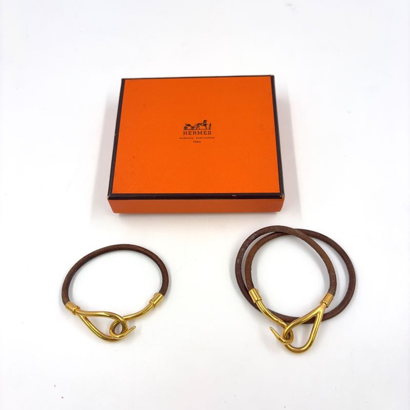 Hermes Jumbo Choker Double Wrapped Leather X GP Gold X Brown Bracelet