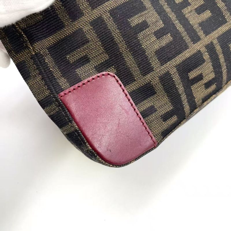 Fendi Zucca Pattern One Shoulder Leather X Canvas Khaki Brown X Bordeaux