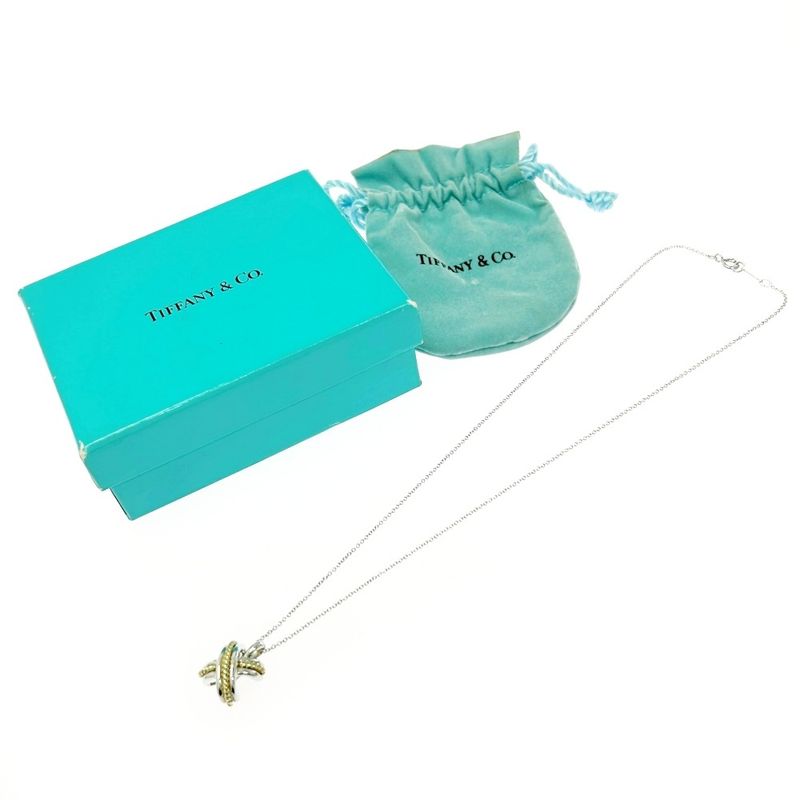 Tiffany & Co Silver Gold Signature Cross Necklace 4.9g 925 750 Engraved 499135
