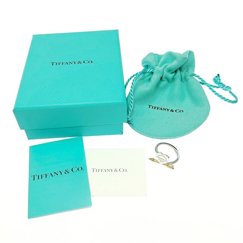 Tiffany & Co Silver Gold Love Struck Heart Tag Ring 3.8g 925 750 Engraved