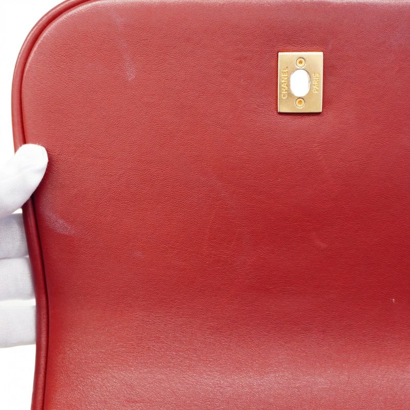 Chanel Handbag V-stitched Lambskin Red Gold Hardware Women