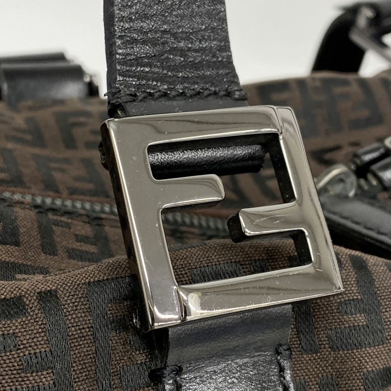 Fendi Tote Bag Zucchino Nylon Canvas Brown Black Silver Hardware Women's