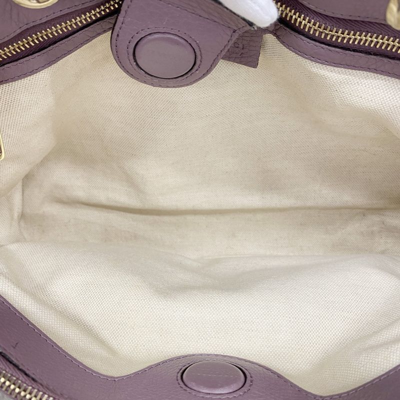 Gucci Handbag Bamboo 323660 Leather Purple Chien Pan Gold Hardware Women