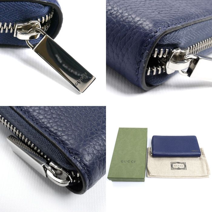 Gucci Round Zip Wallet Long Wallet Navy 771154 Aabxm 4236 Men's Preowned