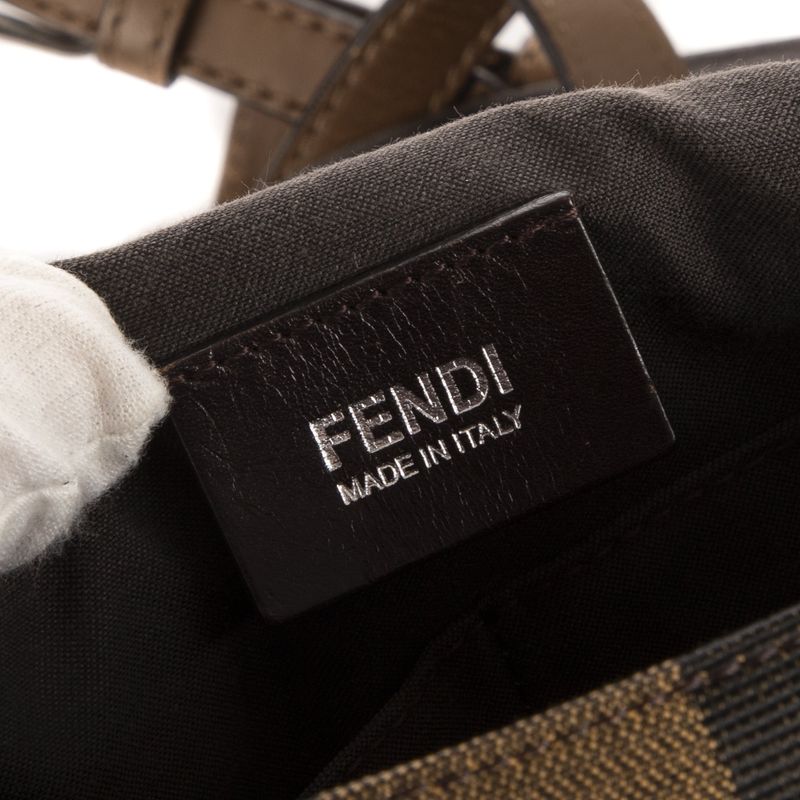 Fendi Flap Messenger Top Handle Brown Pecan Stripe Canvas Calfskinleather A