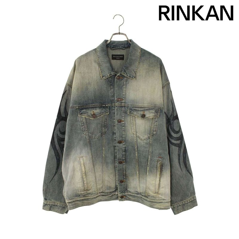 Balenciaga 809457 Trw77 Y2K Sleeve Tribal Denim Jacket Men's 1