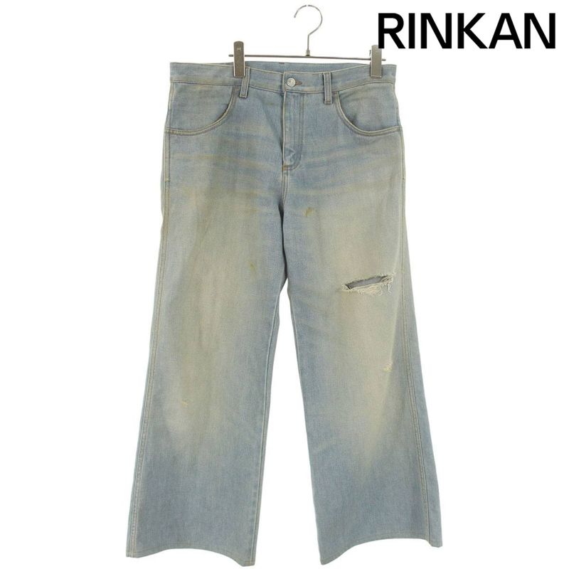 Gucci 716490 Xdb6m Cherry Embroidered Washed Damaged Denim Pants Men's 34