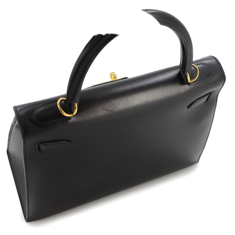 Hermes Kelly 28 2way Hand Shoulder Bag Box Calf Leather Black ?K Engraved