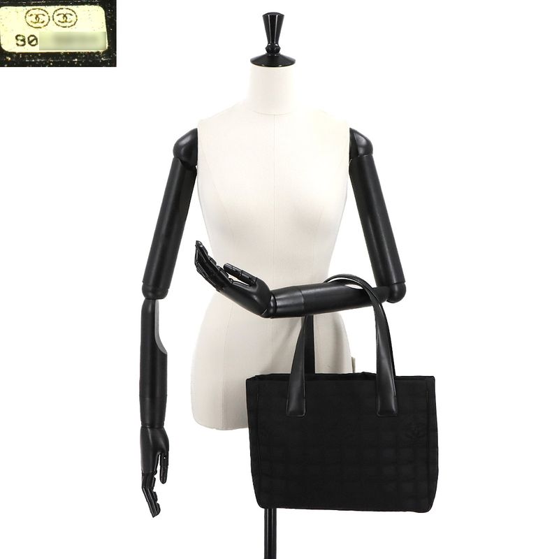 Exhibited Chanel New Travel Line Tote PM Bag Nylon Jacquard Leather Black