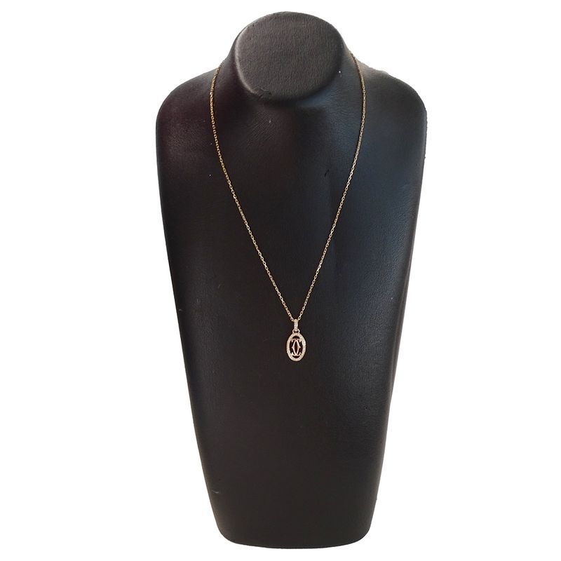 Cartier Necklace Ladies Brand 750pg Diamond Logo Double C Pink Gold Jewelry