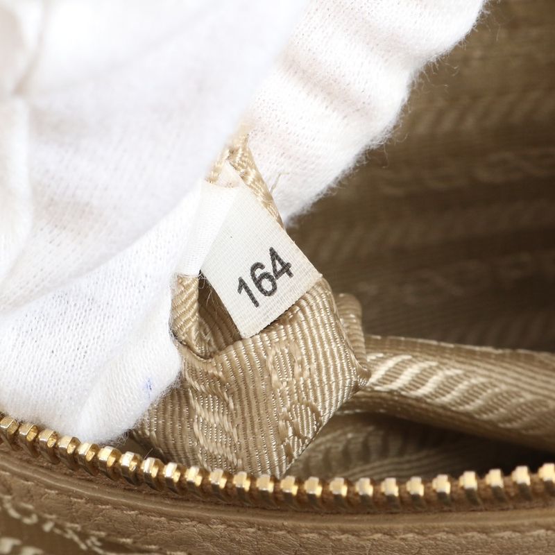 Prada Vittero Dino Leather Tote Bag Shoulder Gold Hardware Beige Women's ERE