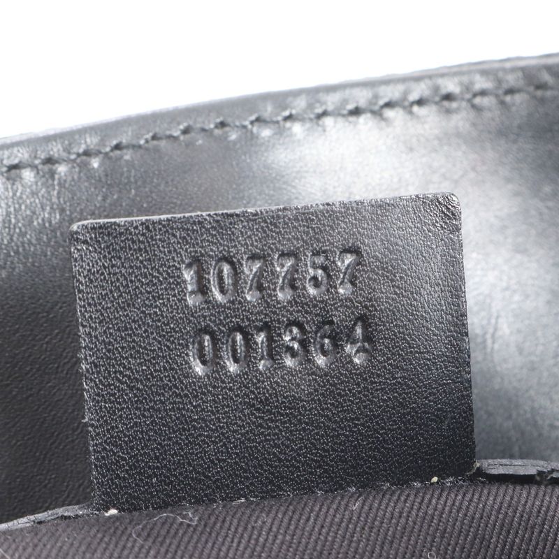 Gucci GG Canvas 107757 Leather Tote Bag Shoulder Black Silver Hardware Women's