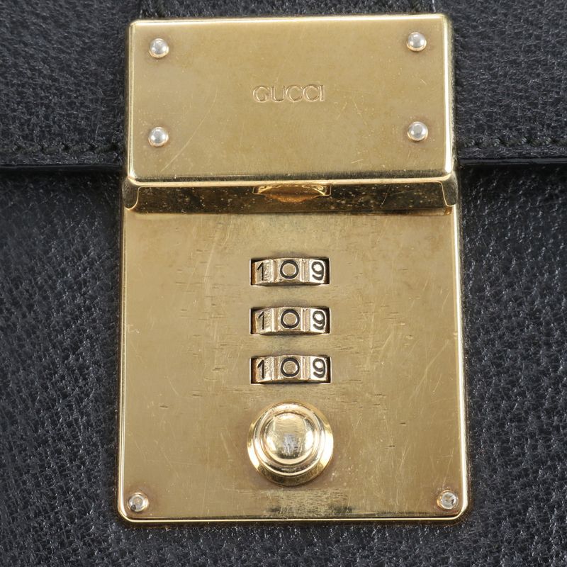 Gucci Leather Business Bag Document Bag Briefcase Tote Commuter Black Gold