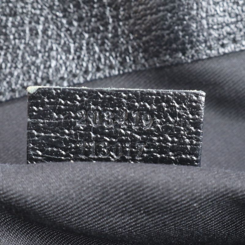 Gucci GG Canvas 203419 Leather Tote Bag Hand Black Silver Hardware A4 Ladies