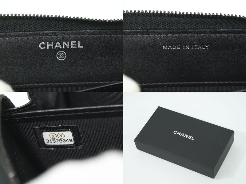 Authentic Chanel Coco Mark Matelasse Round Zipper Long Wallet Long Wallet