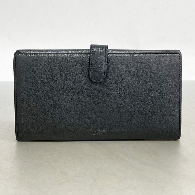 Chanel Long Wallet Camellia Leather Black Silver Hardware Women