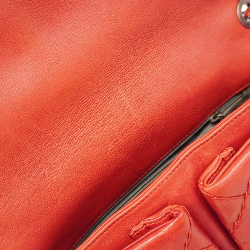 Chanel Shoulder Bag Wild Stitch Leather Red Silver Hardware Women