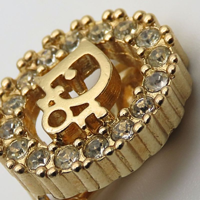 Christian Dior Earrings Metal Rhinestone Gold Logo Accessories Plated Ladies