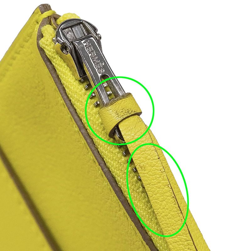 Hermes Wallets Ladies Branded Long Wallet Dogon GM Evercolor Lime Yellow Silver