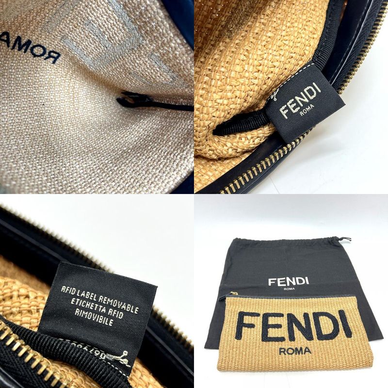 Fendi Clutch Bag Logo 8n0149 Raffia Beige