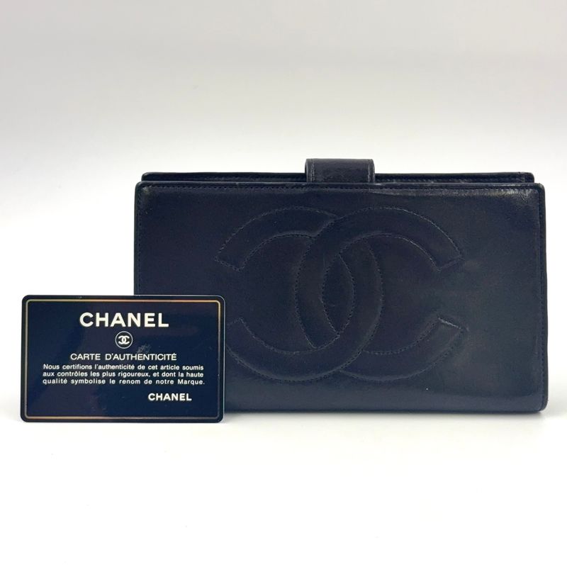 Chanel Coco Mark 3 Fold 4 Leather Black Wallet Gold