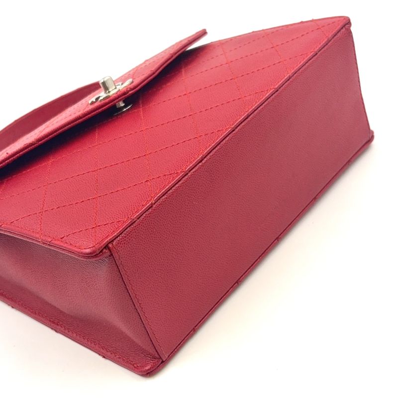 Chanel Ccmatelasse Serial No 5 Calf Red Handbag Silver