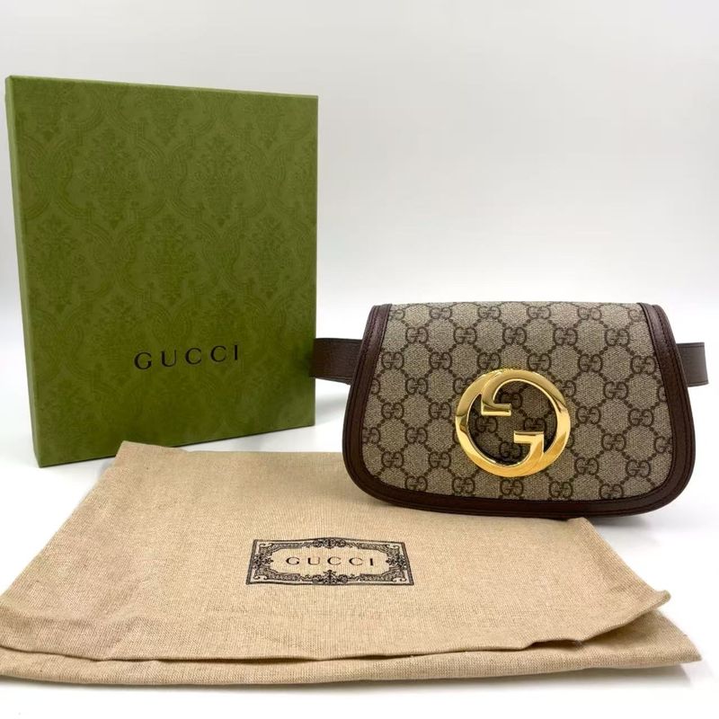 Gucci Blondi GG Supreme Belt Bag Leather X Canvas Brown Body Bag Gold 703807