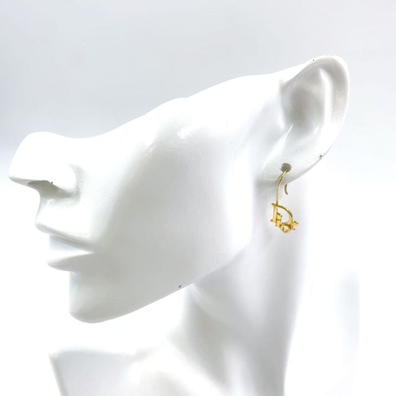 Christian Dior Logo Metal Gold Earrings Gold