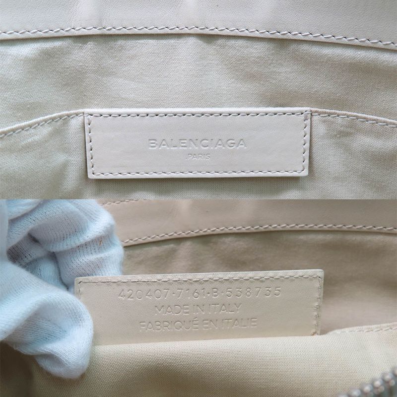 Balenciaga Navy-clip M 420407 Clutch Bag Yellow-ivory-leather Canvas