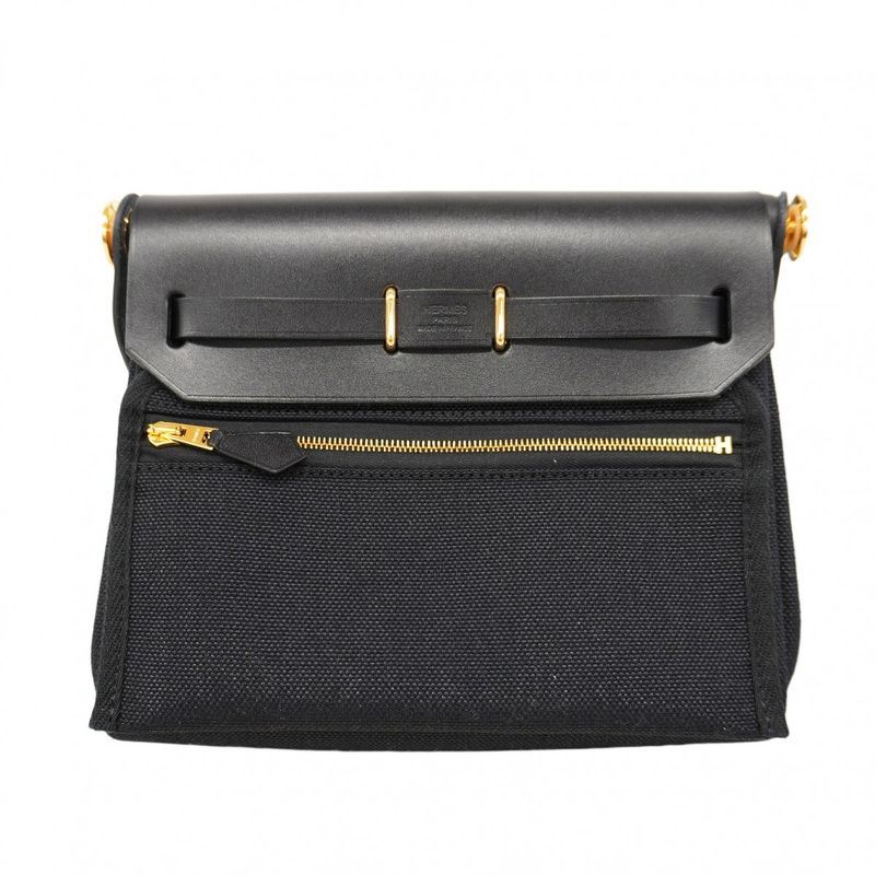 Hermes Shoulder Bag Herbag Zip Mini Toile Military Black Gold Hardware K
