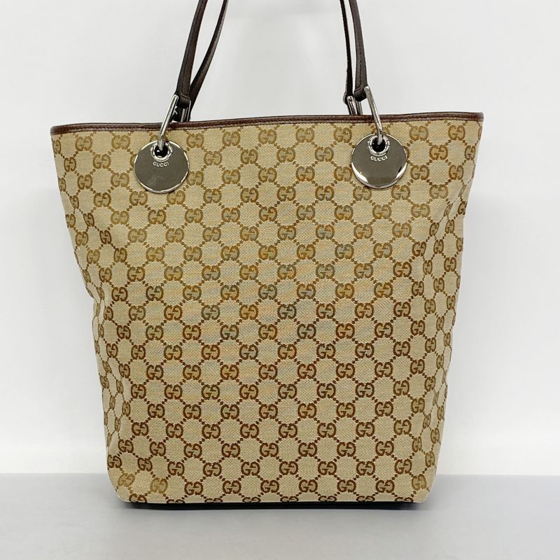 Gucci Tote Bag GG Canvas 120836 Canvas Brown Silver Hardware Women's