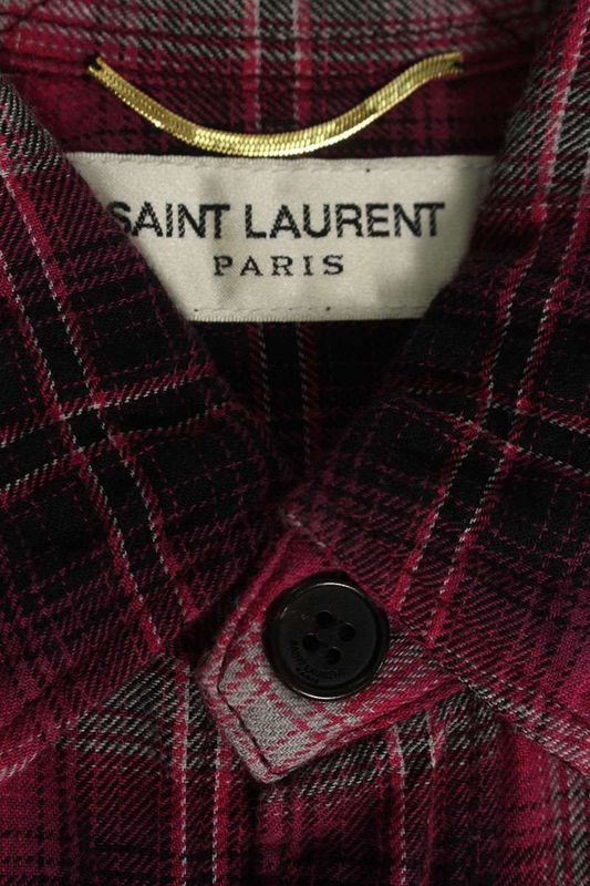 Saint Laurent Paris 420341 Y285k Studded Check Long Sleeve Shirt Women's XS