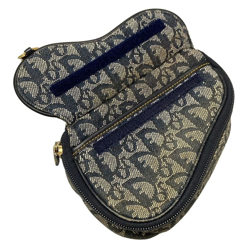 Dior/christian Dior Pouch Trotter/saddle Ivory And Navy Leather