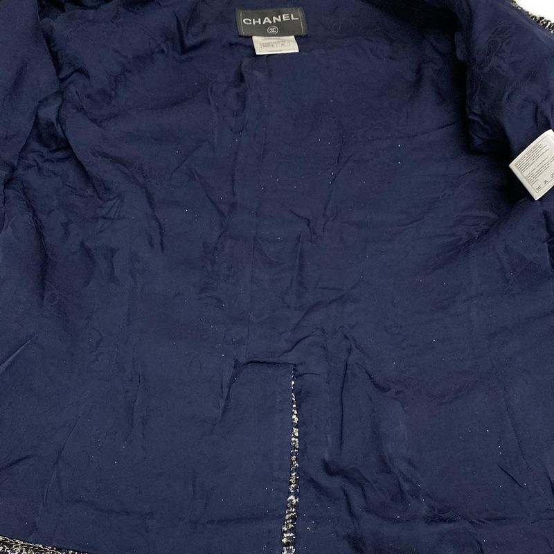 Chanel Jacket Size 40 M Women's P44672 Navy X White X Multi Tweed Wool