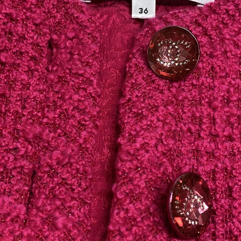 Chanel Jacket Size 36 S Women's P71724 Pink Tweed/lame/cropped/coco Button Wool