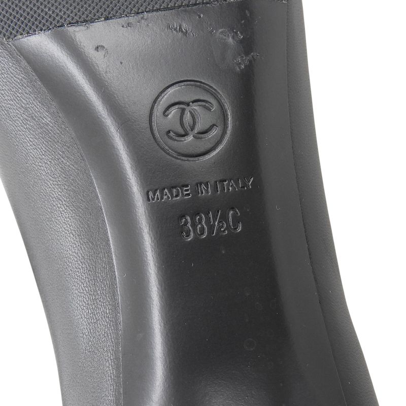 CHANEL G33086 Gabrielle Embroidered Logo Pointed Toe Leather Pumps Black 38.5