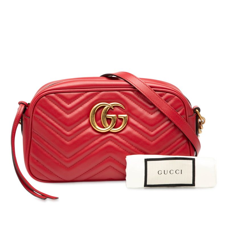 Gucci GG Marmont Crossbody Chain Shoulder Bag 447632 Red Leather Ladies Gucci