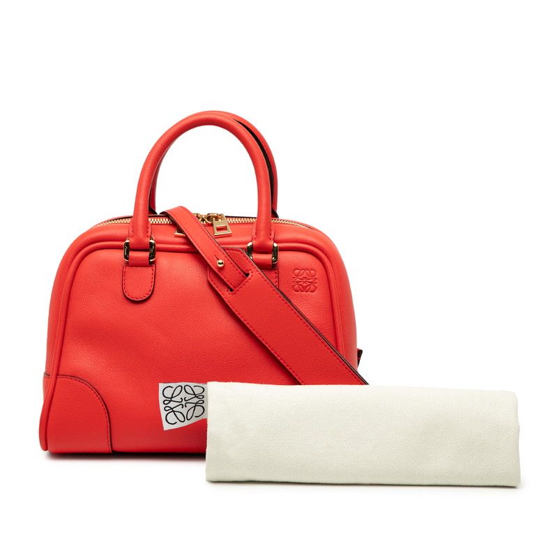 Loewe Anagram Logo Amazona 75 Small Handbag Shoulder Bag 2WAY Red Leather Women