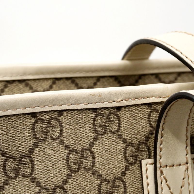 Gucci Tote Bag GG Supreme 211120 PVC Brown White Silver Hardware Women's