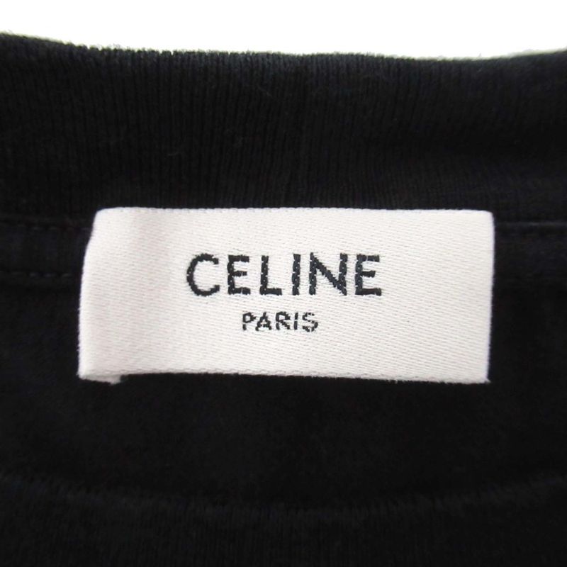 Celine Logo Print Short Sleeve Loose T-Shirt 2x681671q M Size Black Mens Used