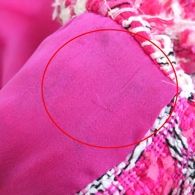 CHANEL P49180 Coco Button Metallic Trim Short Sleeve Tweed Dress Pink 34 Made