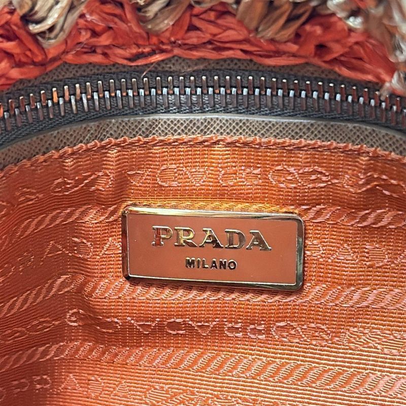Prada Tote Bag Canapa Orange And Light Brown Braided