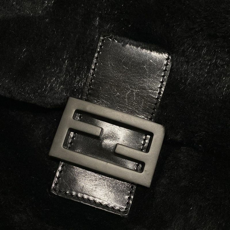 Fendi Handbag Mamma Bucket 26325 Black Leather Fur