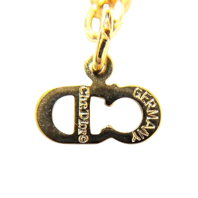 Christian DIOR Ribbon Heart Necklace With Rhinestones Gold