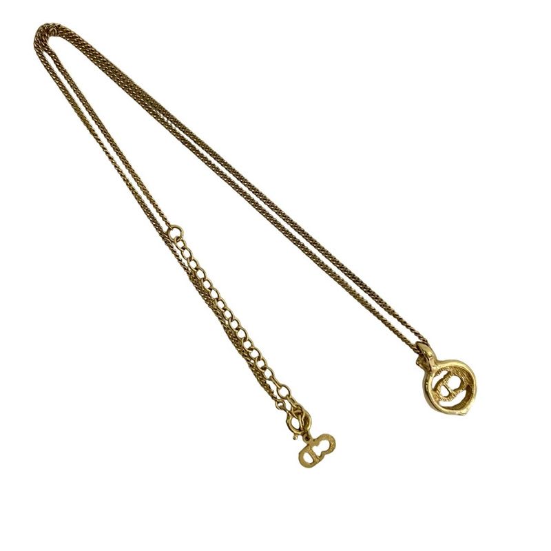 Christian Dior CD Logo Motif Chain Necklace Pendant Accessory Gold 125-6