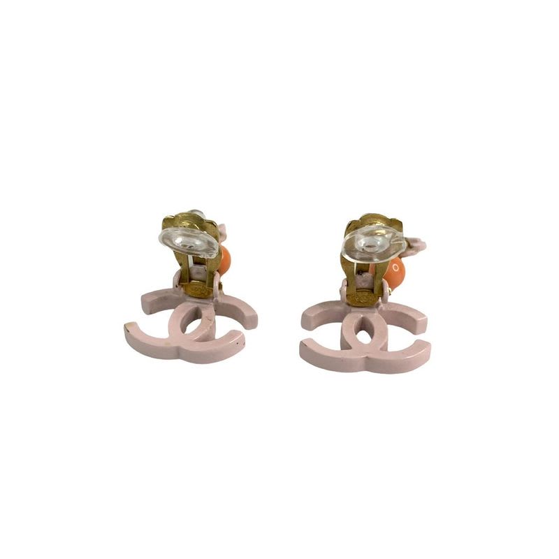 Chanel Coco Mark Motif Earrings Ear Cuff Accessories Gold Pink 03S