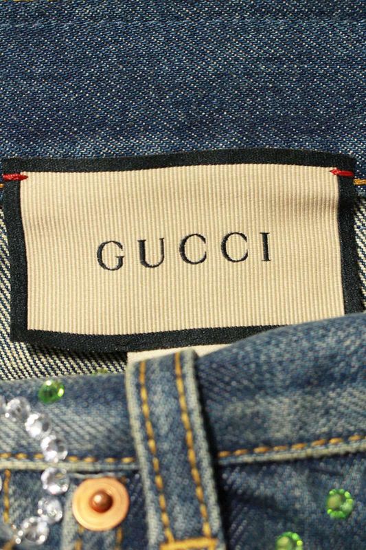 Gucci 760957 Xdcot GG Logo Total Crystal Decoration Denim Pants Men's 31