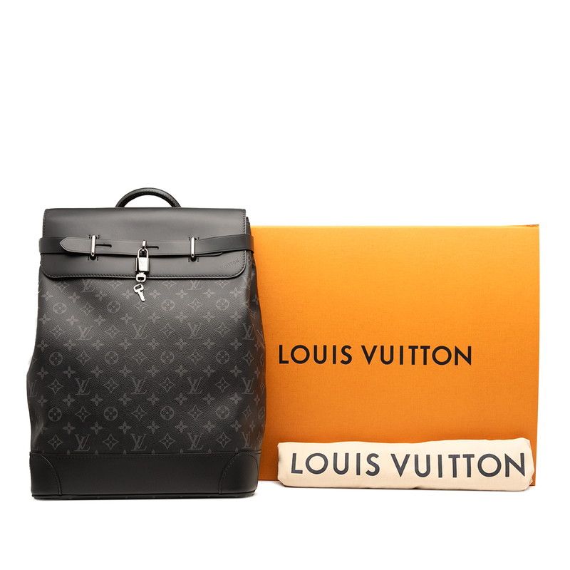 Louis Vuitton Monogram Eclipse Steamer Backpack M44052 Black PVC Leather Men
