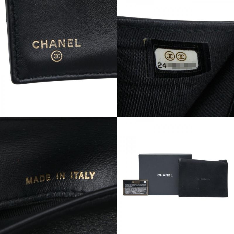 Chanel Matelasse Boy Chanel Coco Mark Black Caviar Skin Women's Chanel